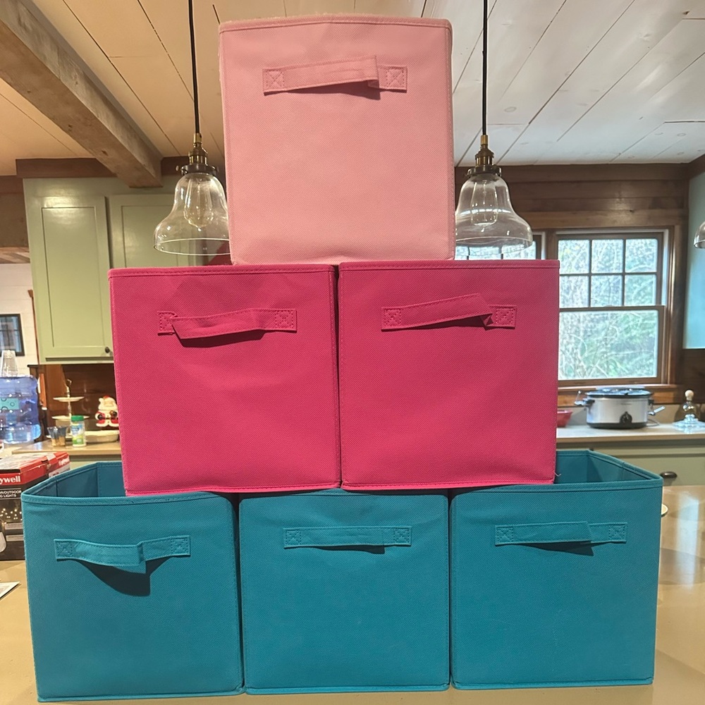 Set of Pink and Blue Storage Bins 10x10.5 x 11